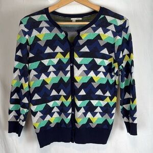 Women's Halogen Geometric Multicolored 3/4 Sleeve Cardigan Sweater Size Medium
